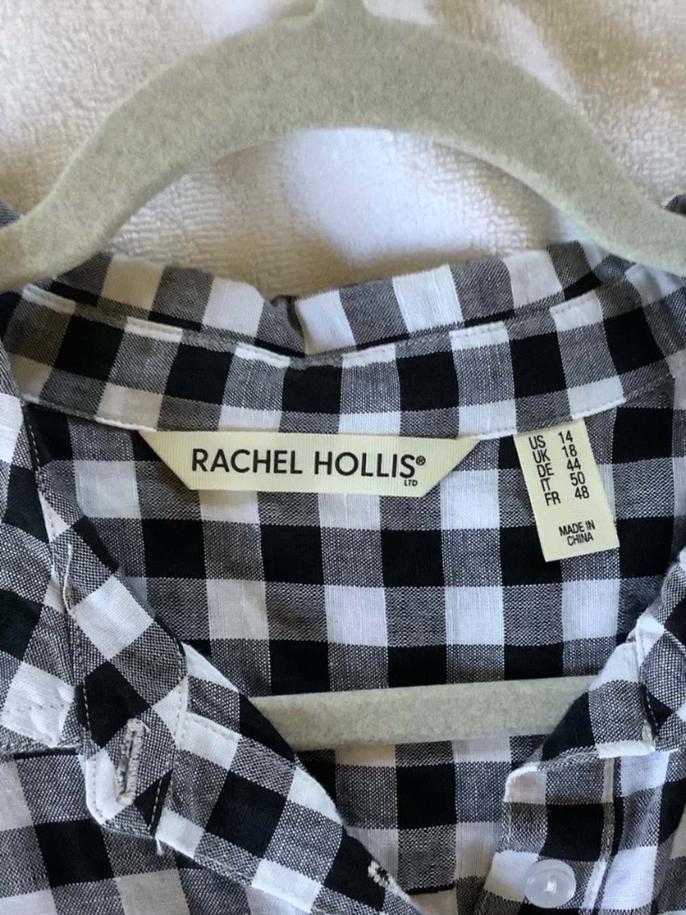Rachel Hollis Gingham Linen Blend Woven Henley Shirt Black White SZ 14 - Picture 15 of 16